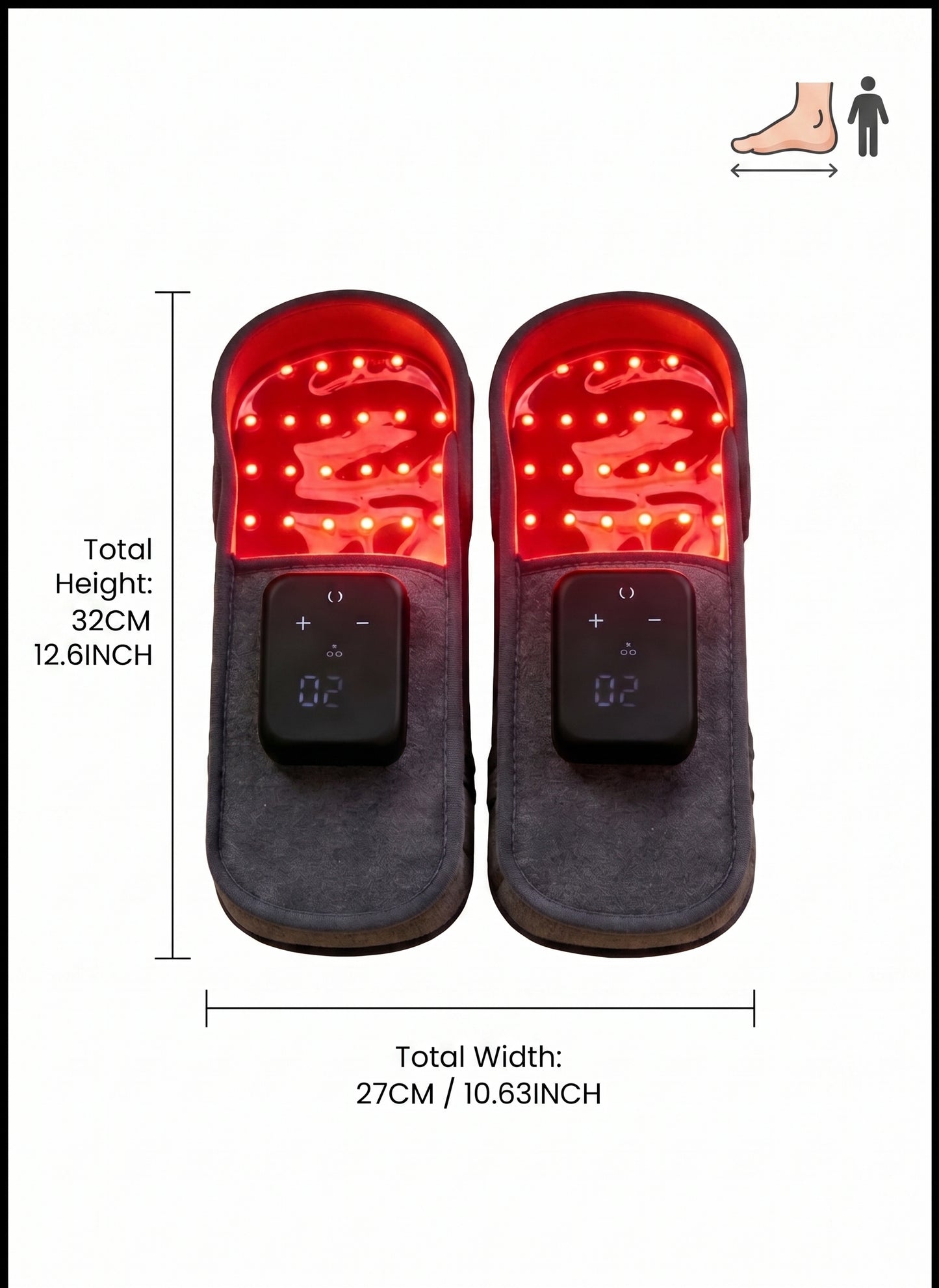 LumaSlips Red Light Therapy Slippers dimensions - 32cm height, 27cm width